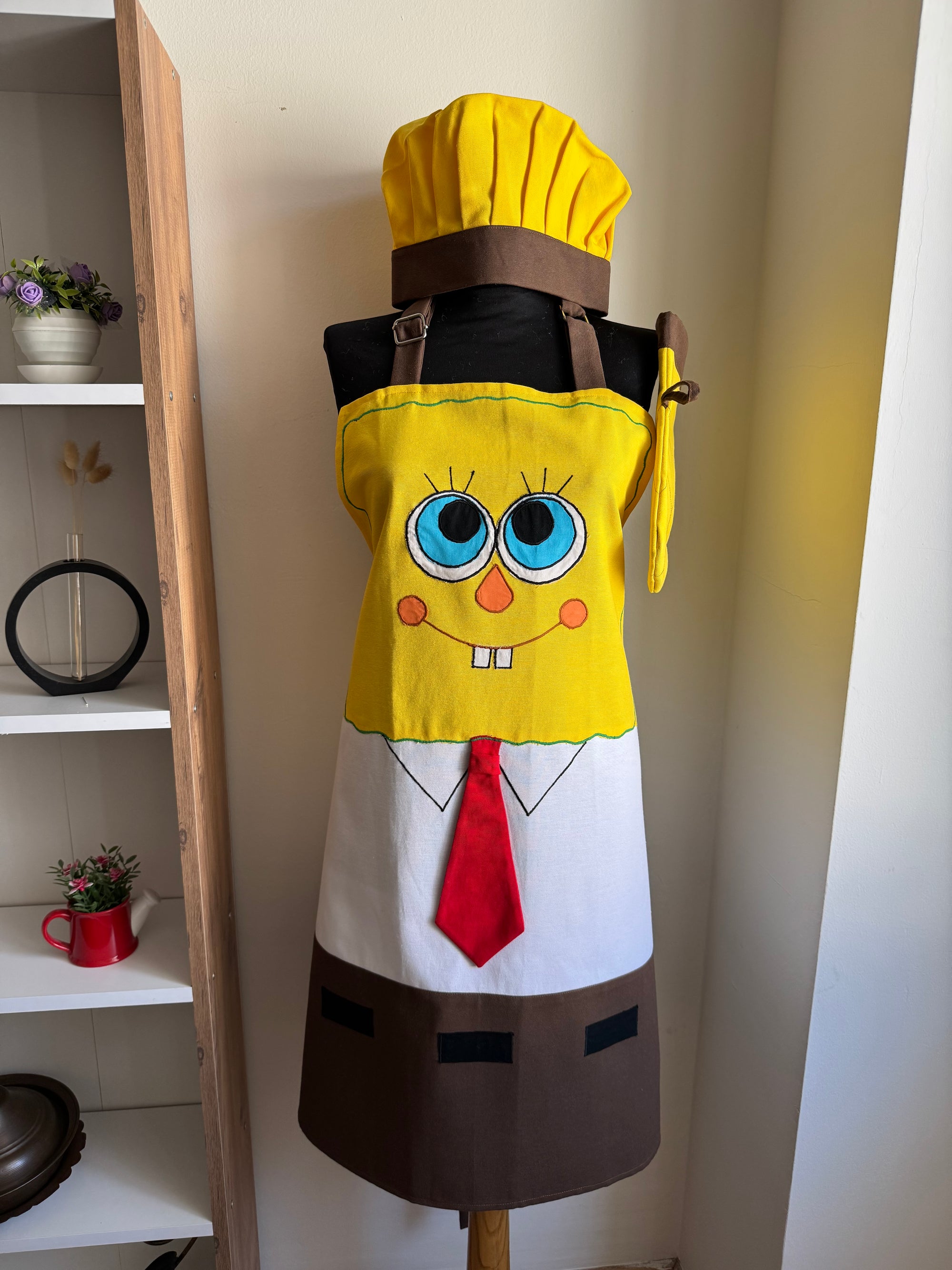 El Yapımı Sünger Bob Karakterli Mutfak Önlüğü Seti (3 Parça)