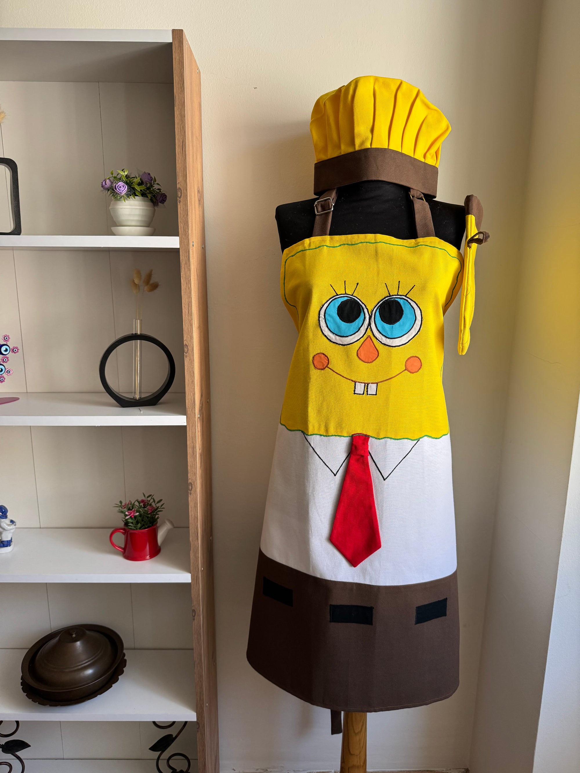El Yapımı Sünger Bob Karakterli Mutfak Önlüğü Seti (3 Parça)