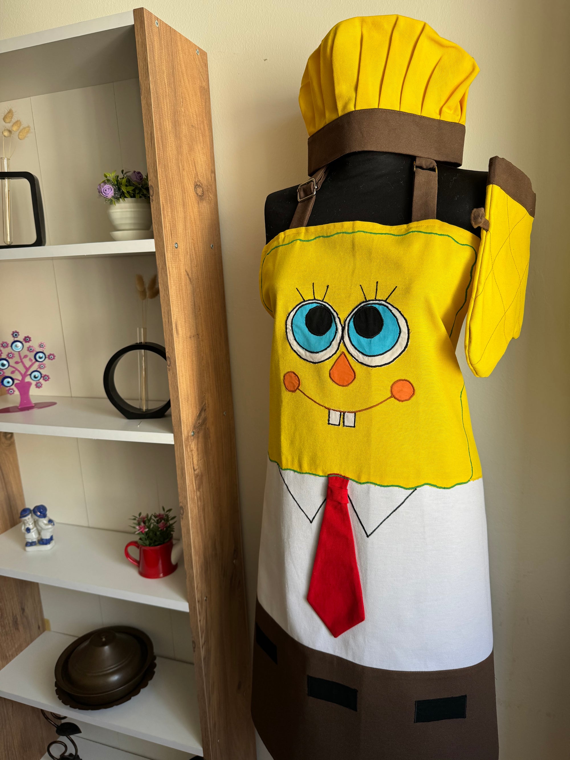 El Yapımı Sünger Bob Karakterli Mutfak Önlüğü Seti (3 Parça)