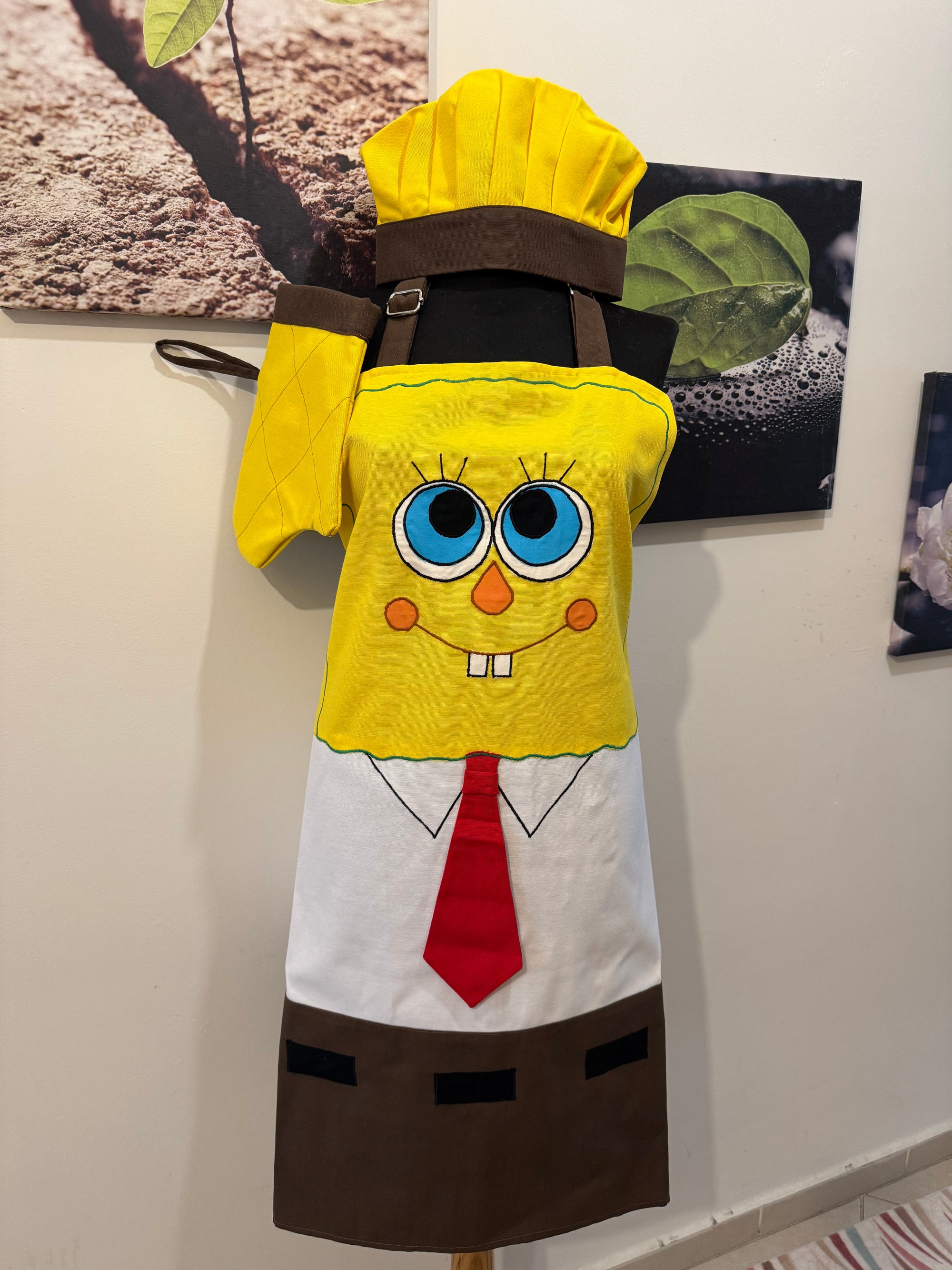 El Yapımı Sünger Bob Karakterli Mutfak Önlüğü Seti (3 Parça)
