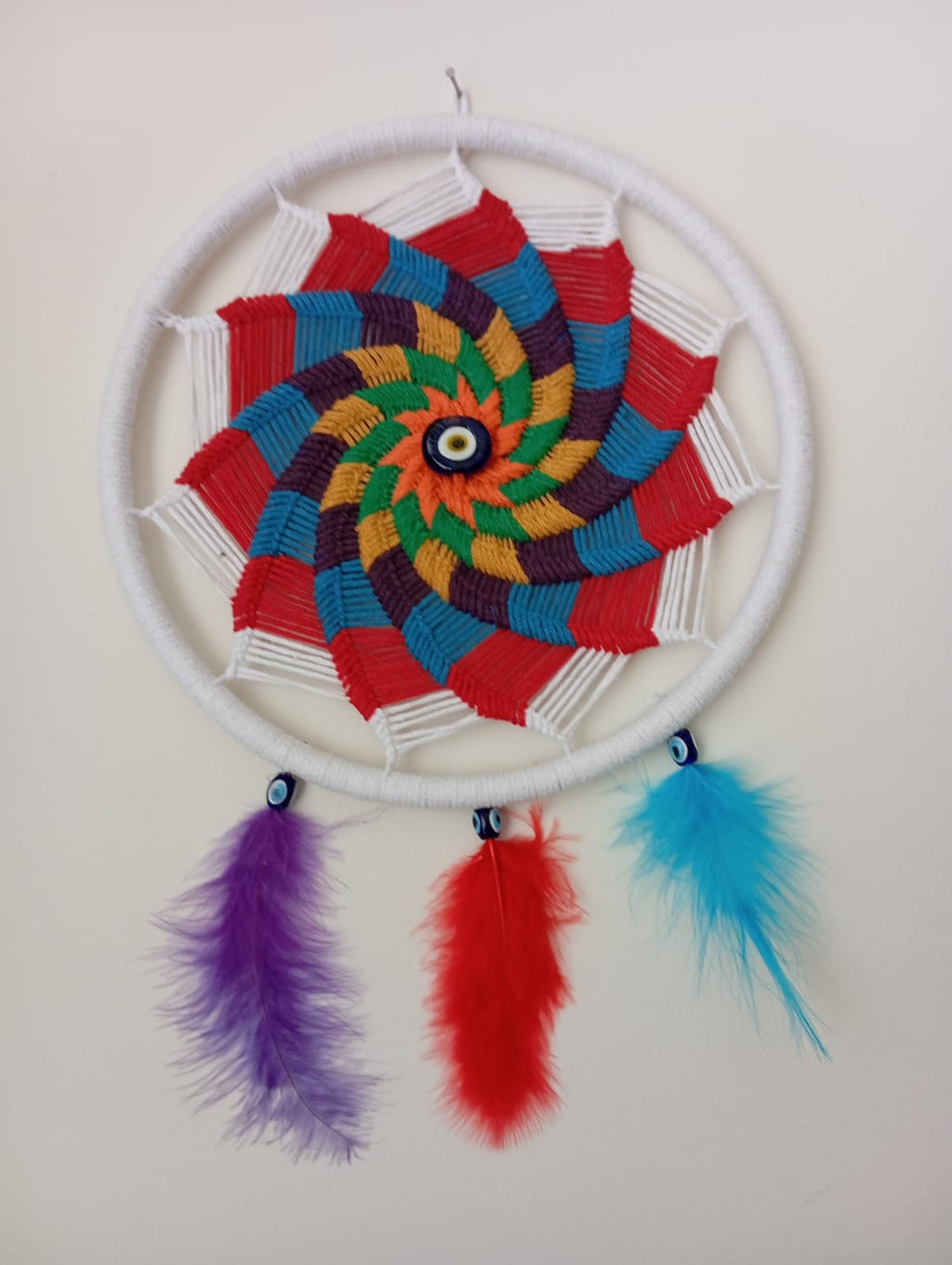 Rengarenk Gökkuşağı Mandala Rüya Kapanı - Nazar Boncuklu Duvar Süsü