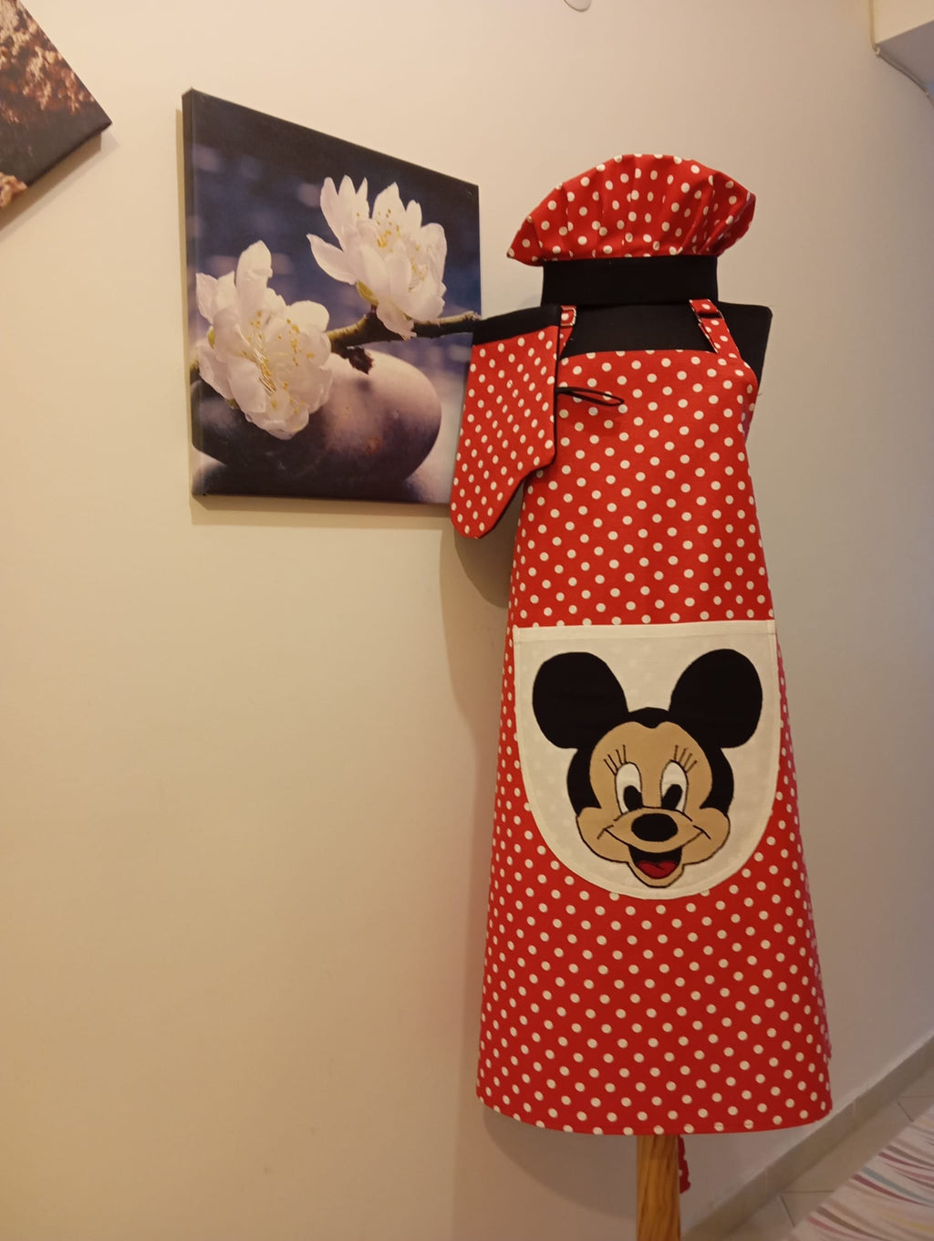 El Yapımı Kırmızı Puantiyeli Mutfak Önlüğü Seti - Cepli Tasarım - Kendinize Sevgiliye Arkadaşa Hediye