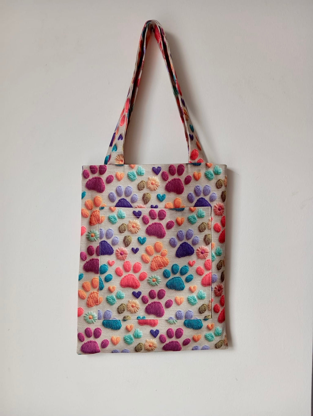 "Neşeli Patiler" Serisi: 3D Nakış Görünümlü & Elyaf Dolgulu Tote Çanta (Renkli)