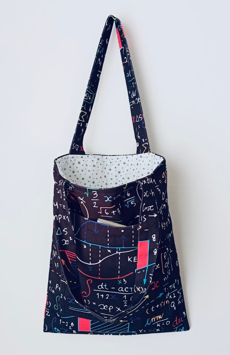 Matematik Formülleri Desenli Siyah Tote Bag | Sayısalcı Omuz Çantası