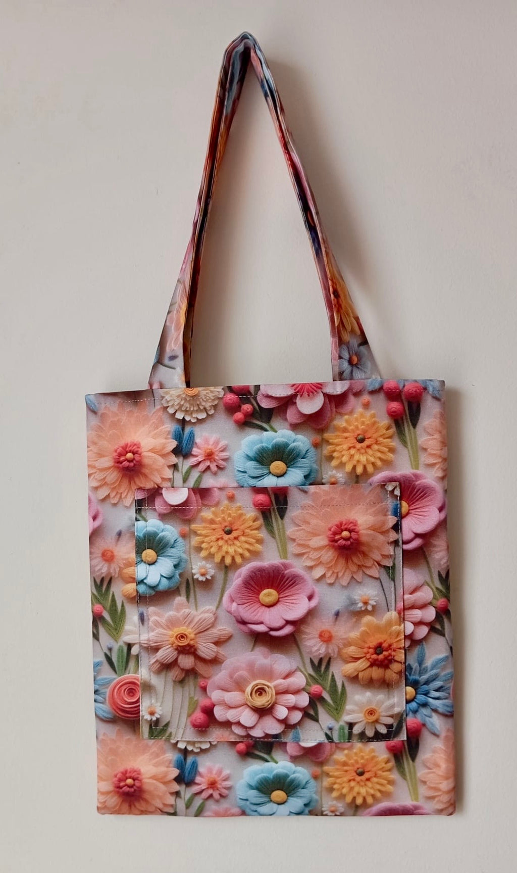 3D Görünümlü Çiçekli Tote Çanta - Dijital Baskı Omuz Çantası