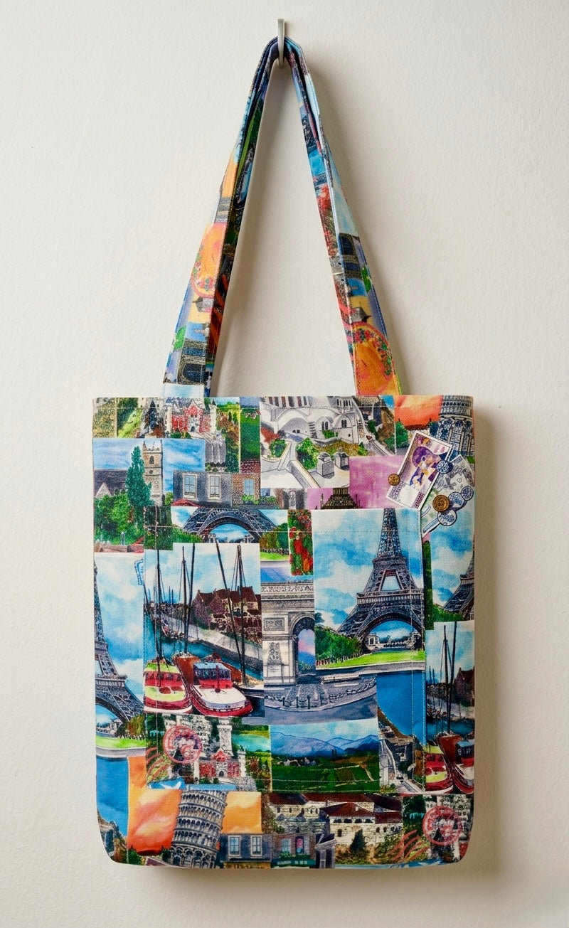 Sanatsal Avrupa Kolaj Desenli Cepli Bez Çanta | Tote Bag