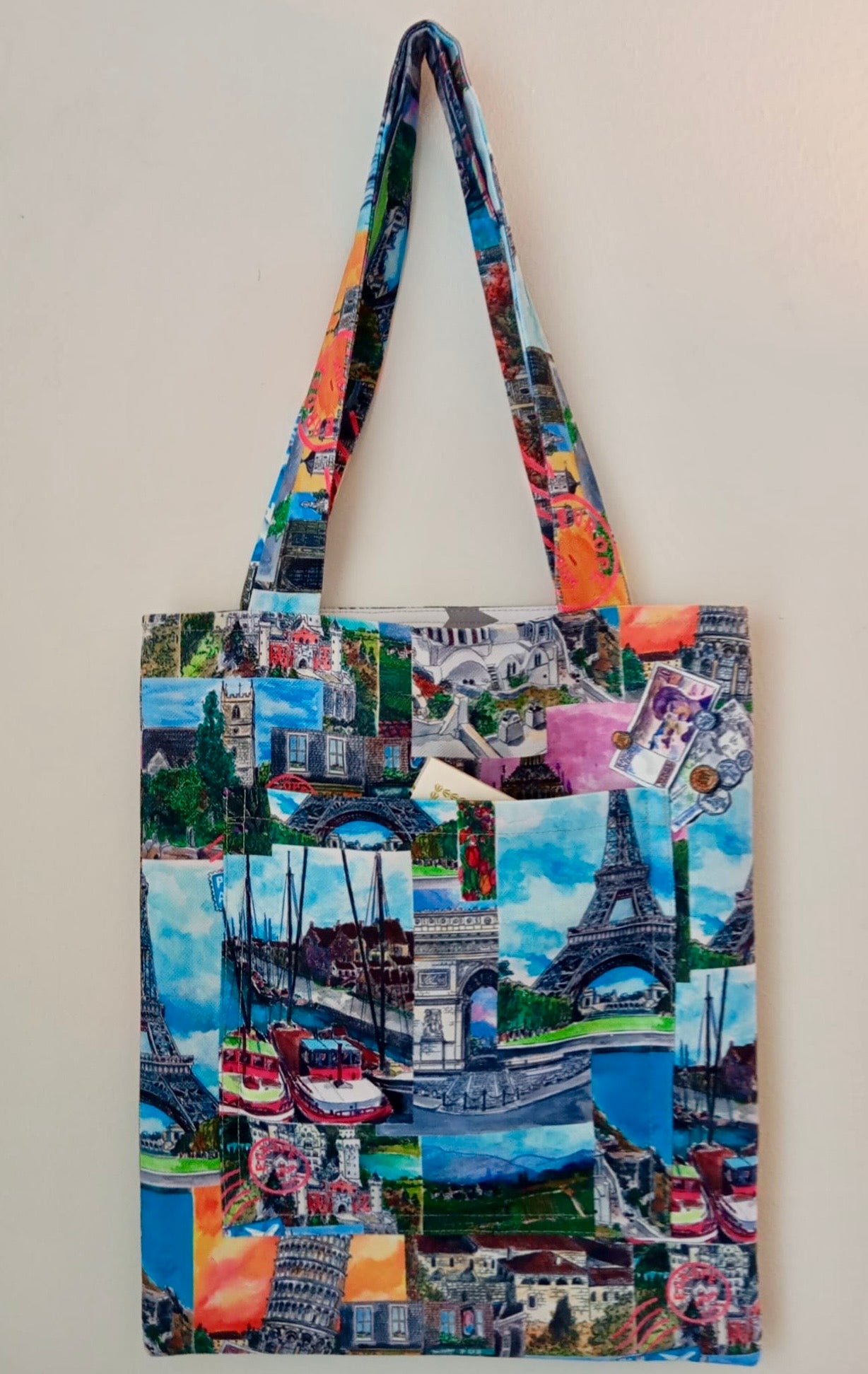Sanatsal Avrupa Kolaj Desenli Cepli Bez Çanta | Tote Bag