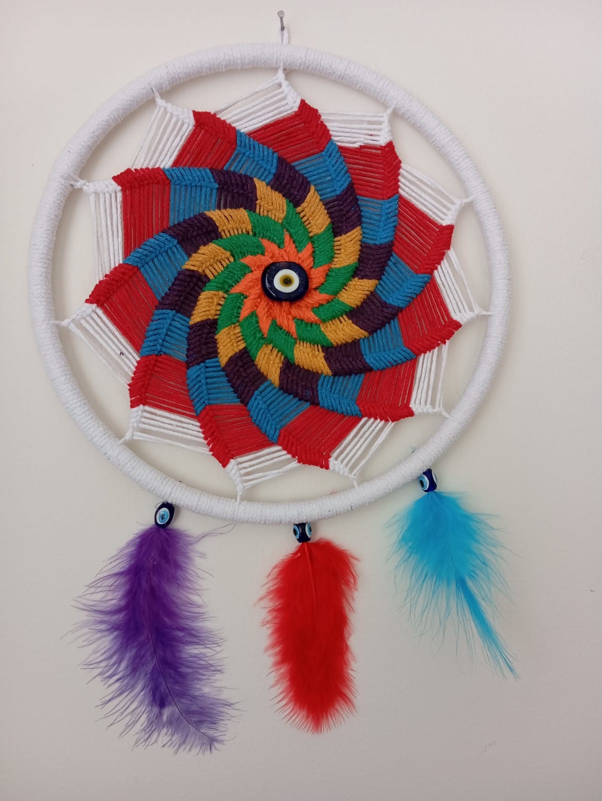 Rengarenk Gökkuşağı Mandala Rüya Kapanı - Nazar Boncuklu Duvar Süsü