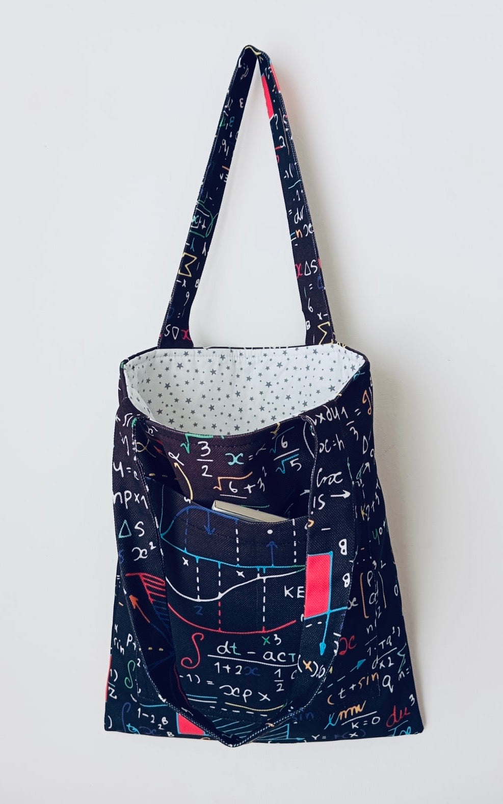 Matematik Formülleri Desenli Siyah Tote Bag | Sayısalcı Omuz Çantası