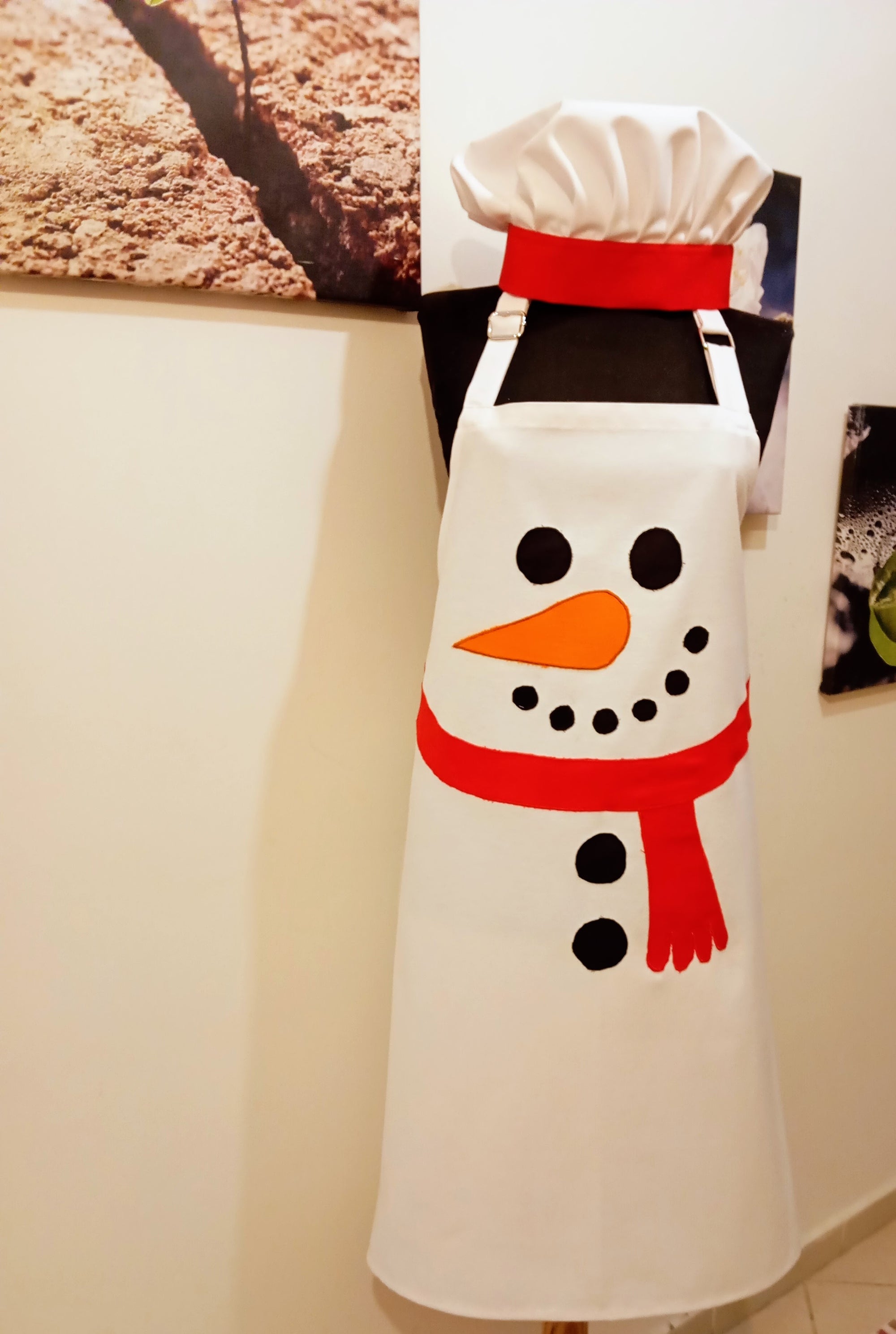 Kardan Adam Mutfak Önlüğü ve Şef Şapkası Seti - Yılbaşı Özel - El Yapımı