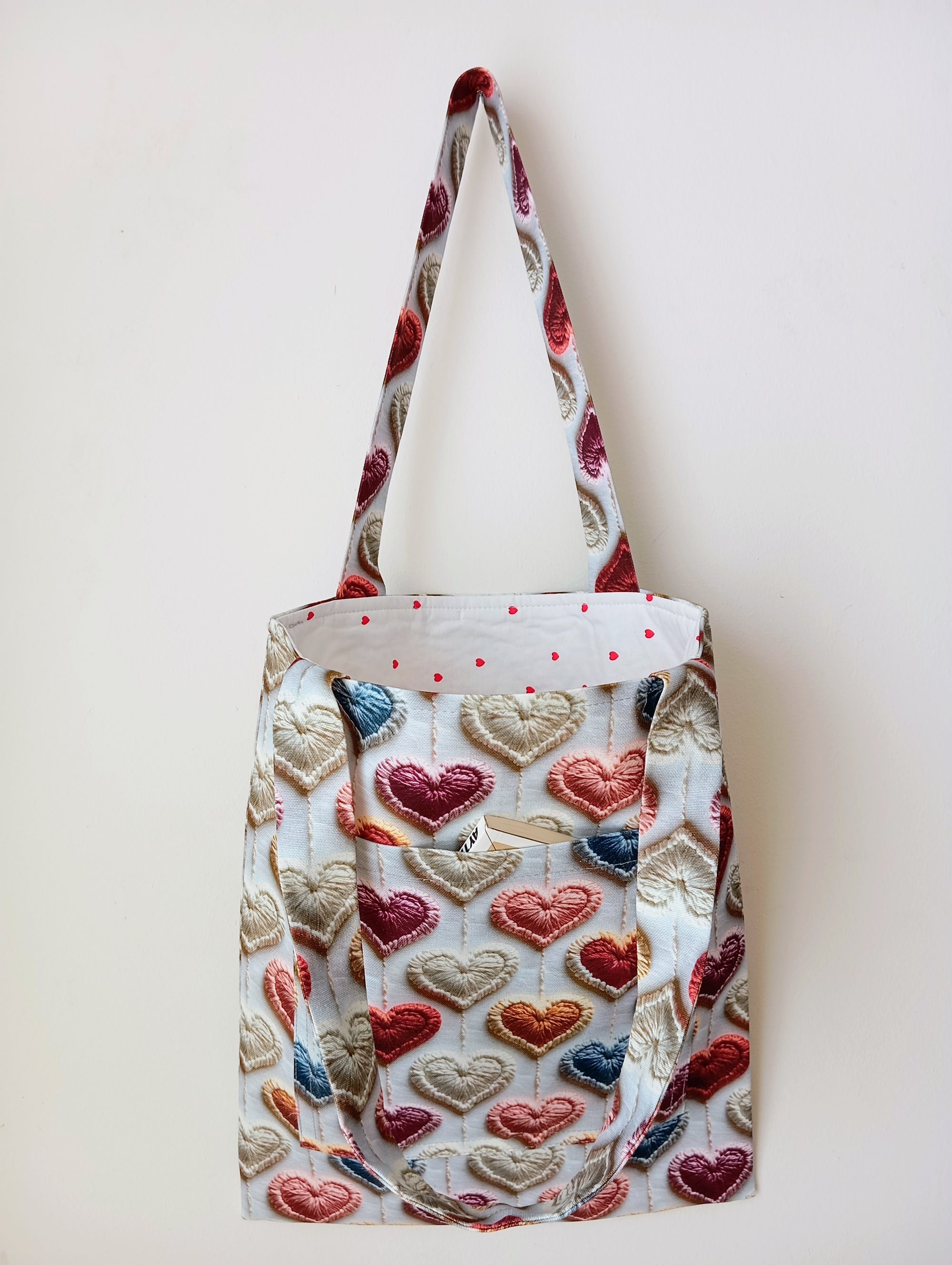 Kalp Desenli Tote Bag - 3D Efektli, Cepli ve Astarlı Omuz Çantası, Sevgililer Günü