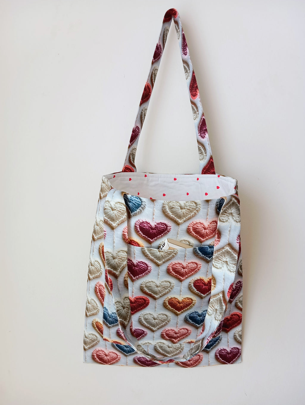 Kalp Desenli Tote Bag - 3D Efektli, Cepli ve Astarlı Omuz Çantası, Sevgililer Günü