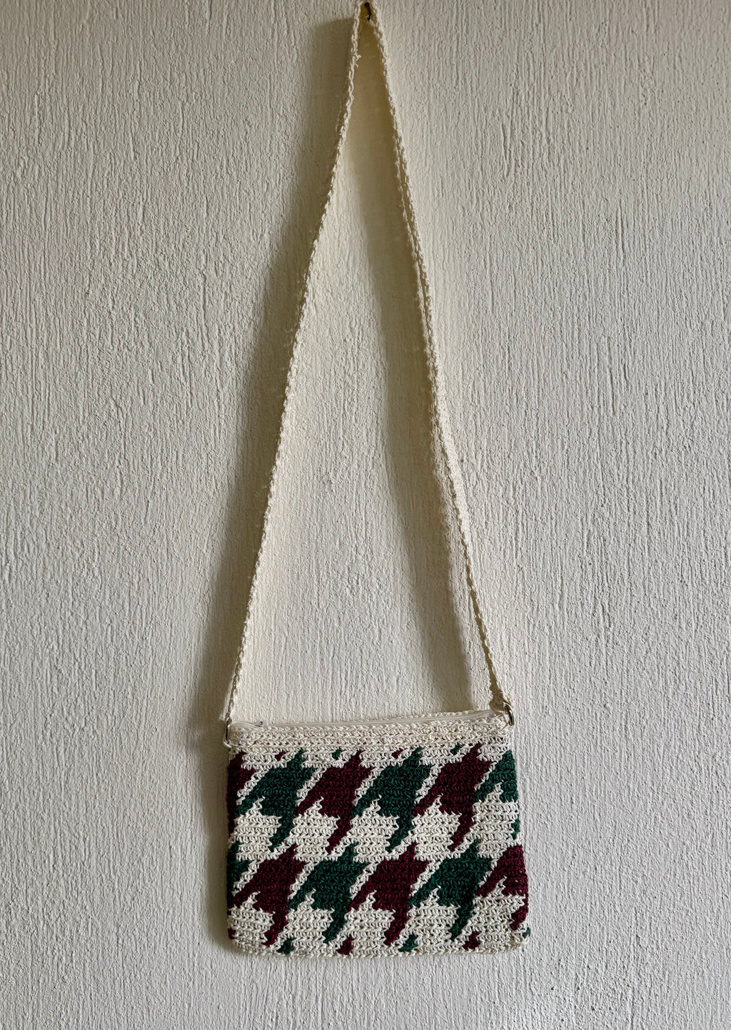 Ekru/Bordo/Yeşil - El Yapımı Wayuu Örgü Çanta - Kağıt İpten Astarlı & Cepli, Fermuarlı, Özel Tasarım Çapraz Çanta