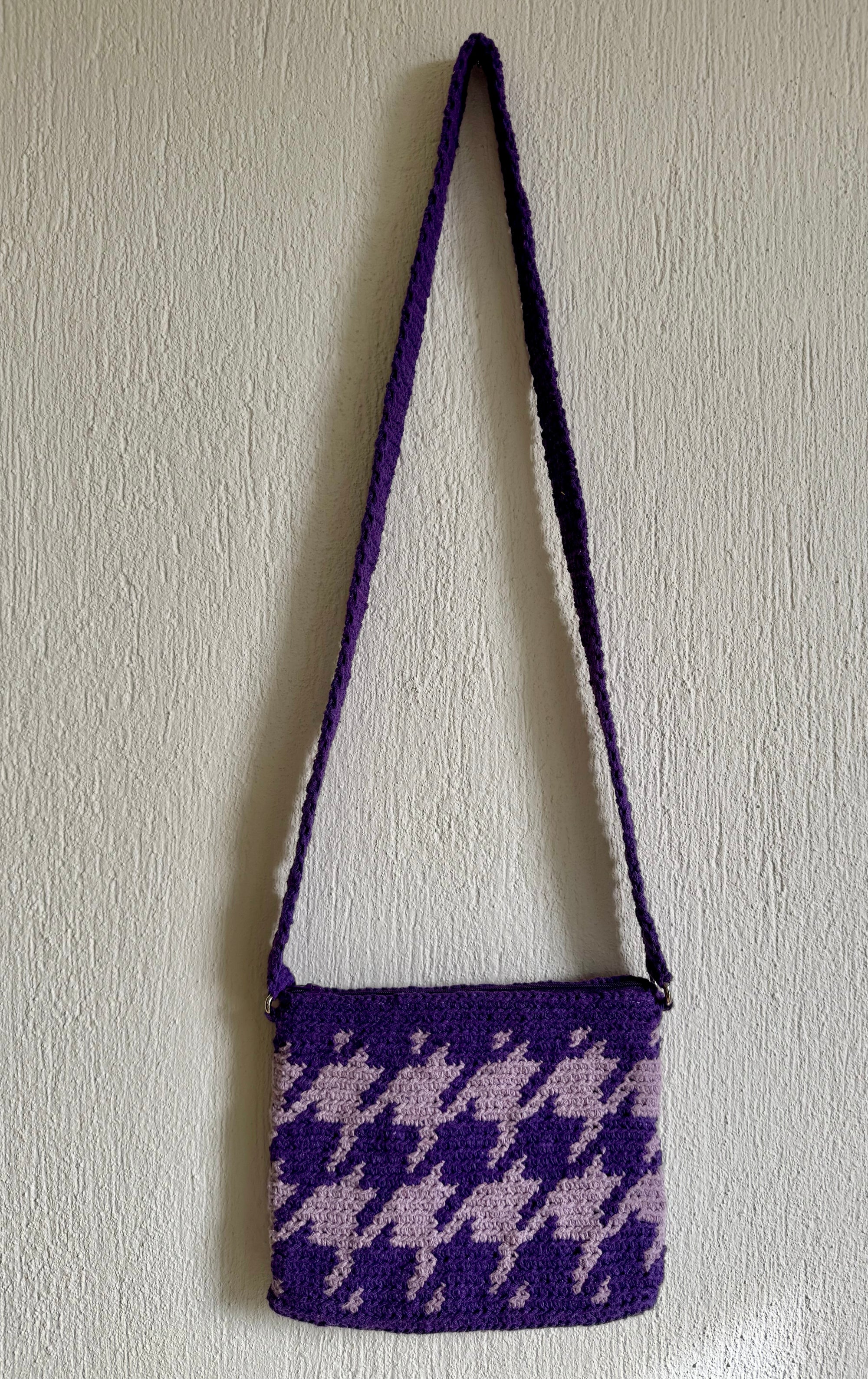 El Yapımı Wayuu Örgü Çanta - Astarlı & Cepli, Fermuarlı, Özel Tasarım Çapraz Mor Çanta