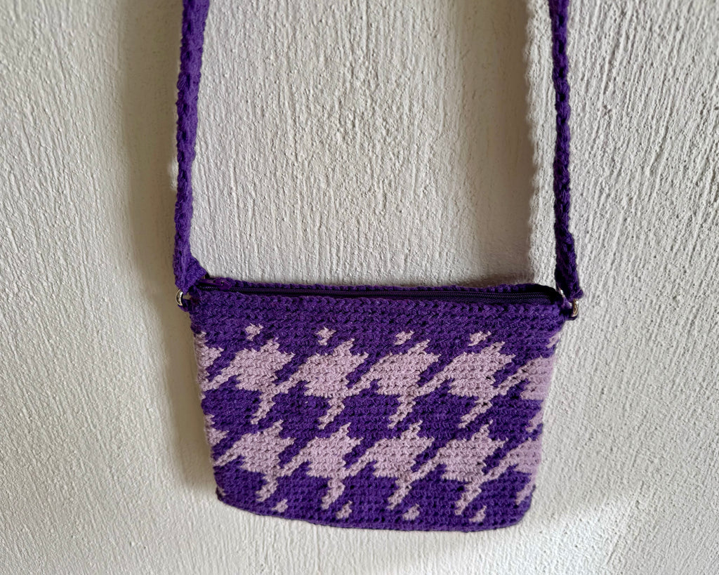 El Yapımı Wayuu Örgü Çanta - Astarlı & Cepli, Fermuarlı, Özel Tasarım Çapraz Mor Çanta