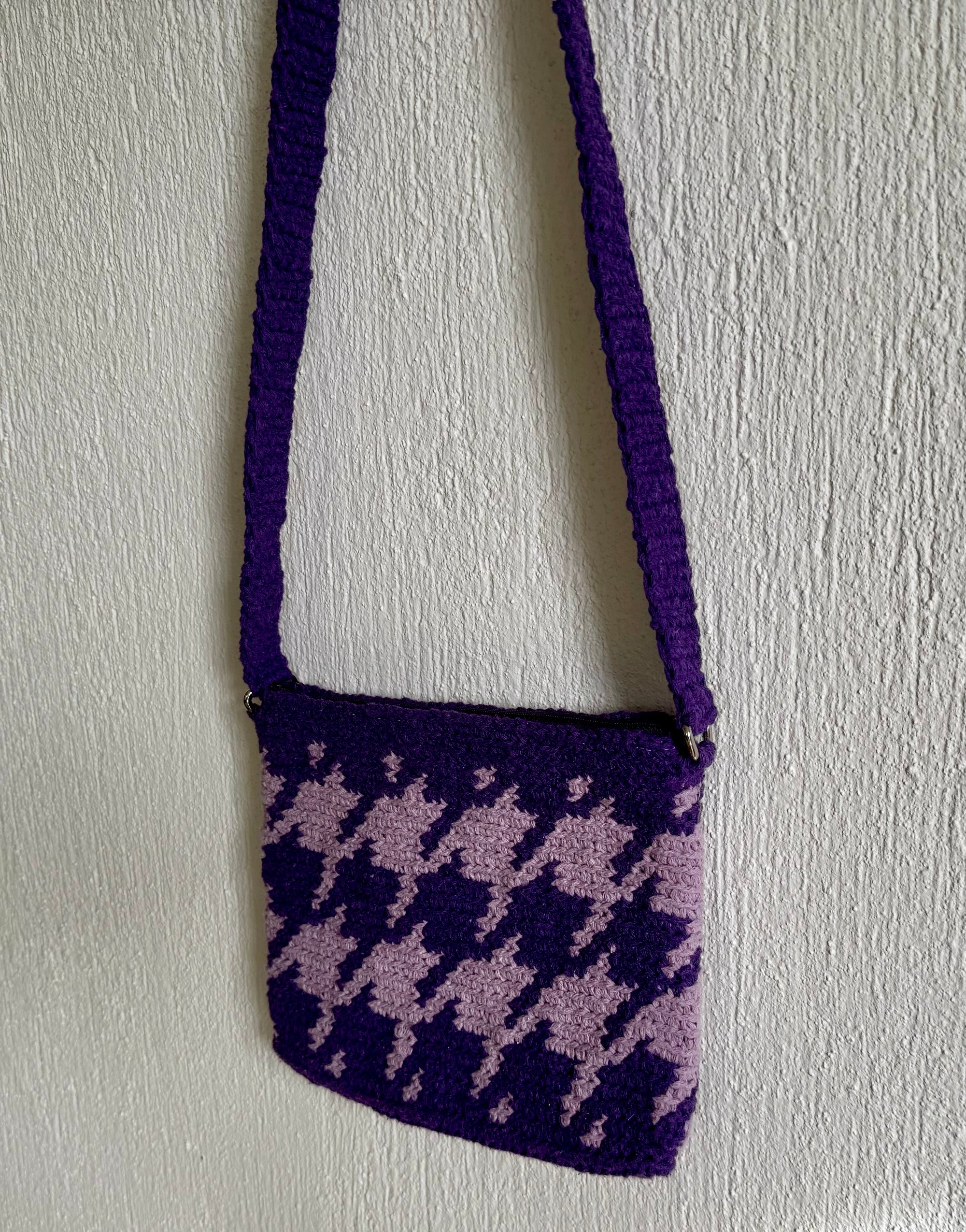 El Yapımı Wayuu Örgü Çanta - Astarlı & Cepli, Fermuarlı, Özel Tasarım Çapraz Mor Çanta