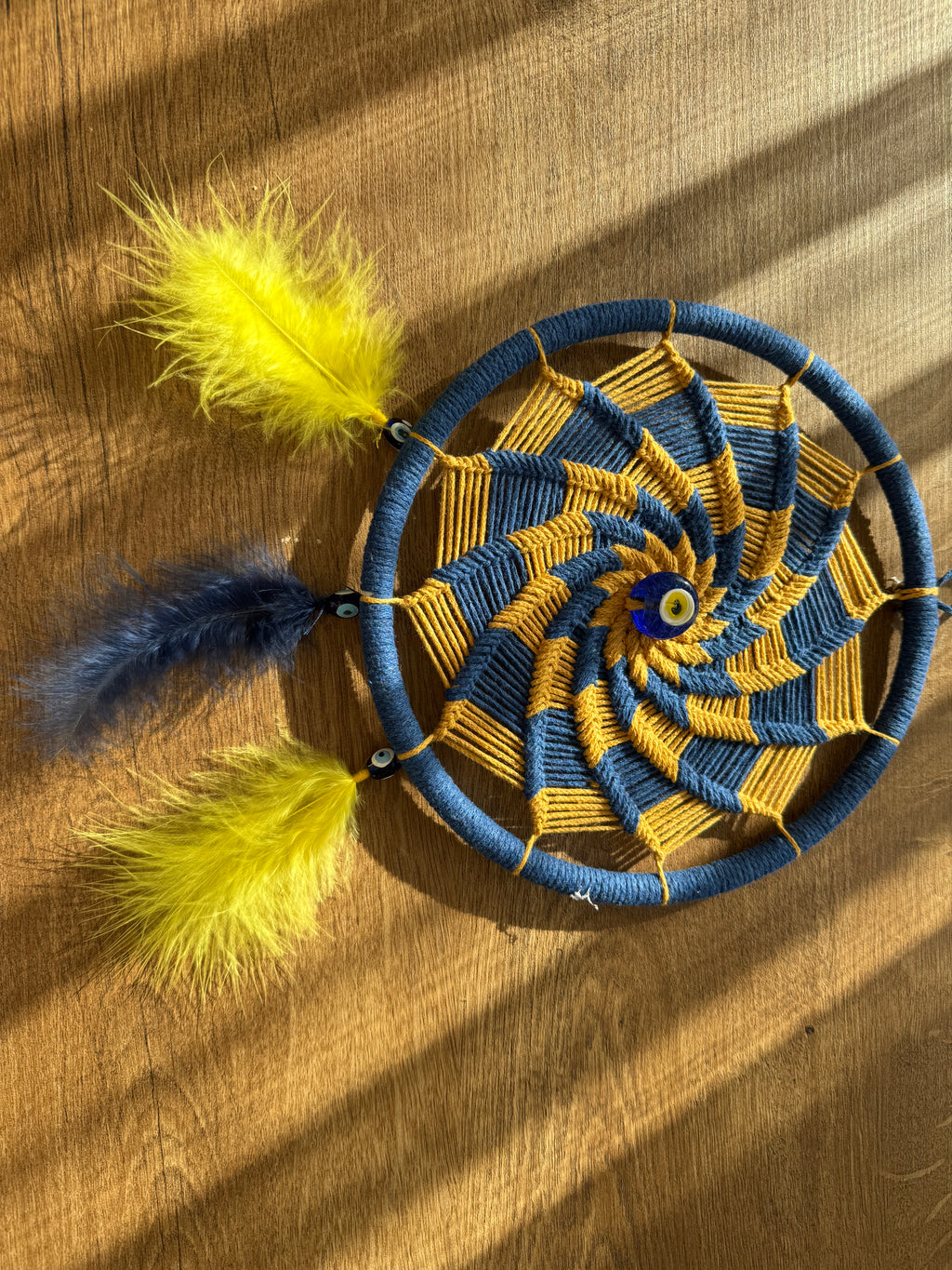 Sarı Lacivert Fenerbahçe Tutkusu: Nazar Boncuklu Taraftar Rüya Kapanı - El Yapımı Duvar Dekoru (22 cm)