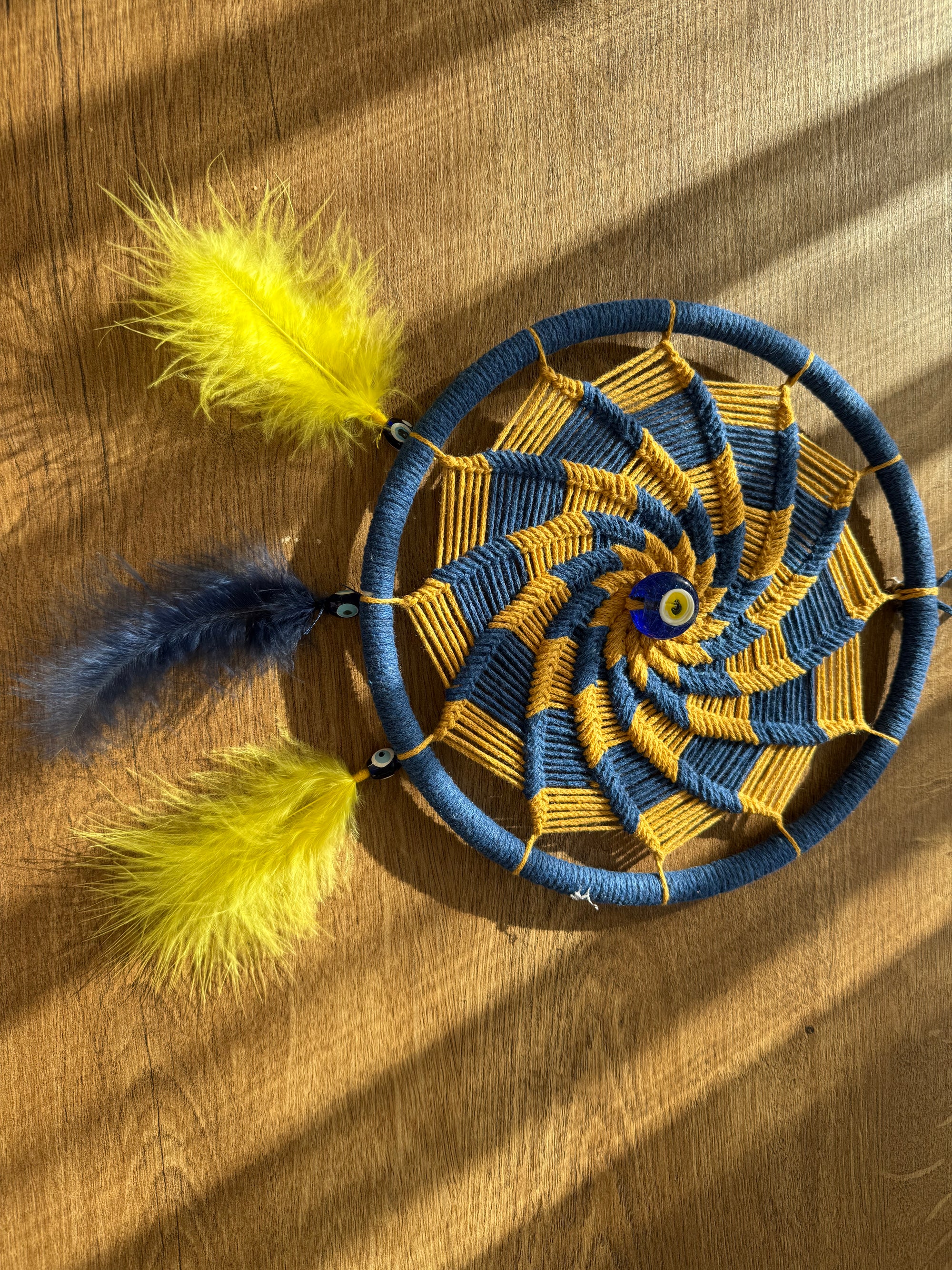 Sarı Lacivert Fenerbahçe Tutkusu: Nazar Boncuklu Taraftar Rüya Kapanı - El Yapımı Duvar Dekoru (22 cm)