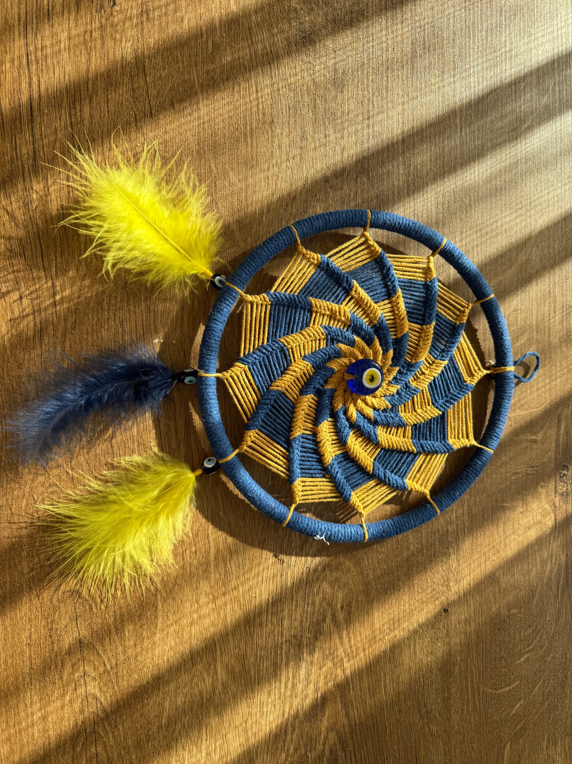 Sarı Lacivert Fenerbahçe Tutkusu: Nazar Boncuklu Taraftar Rüya Kapanı - El Yapımı Duvar Dekoru (22 cm)