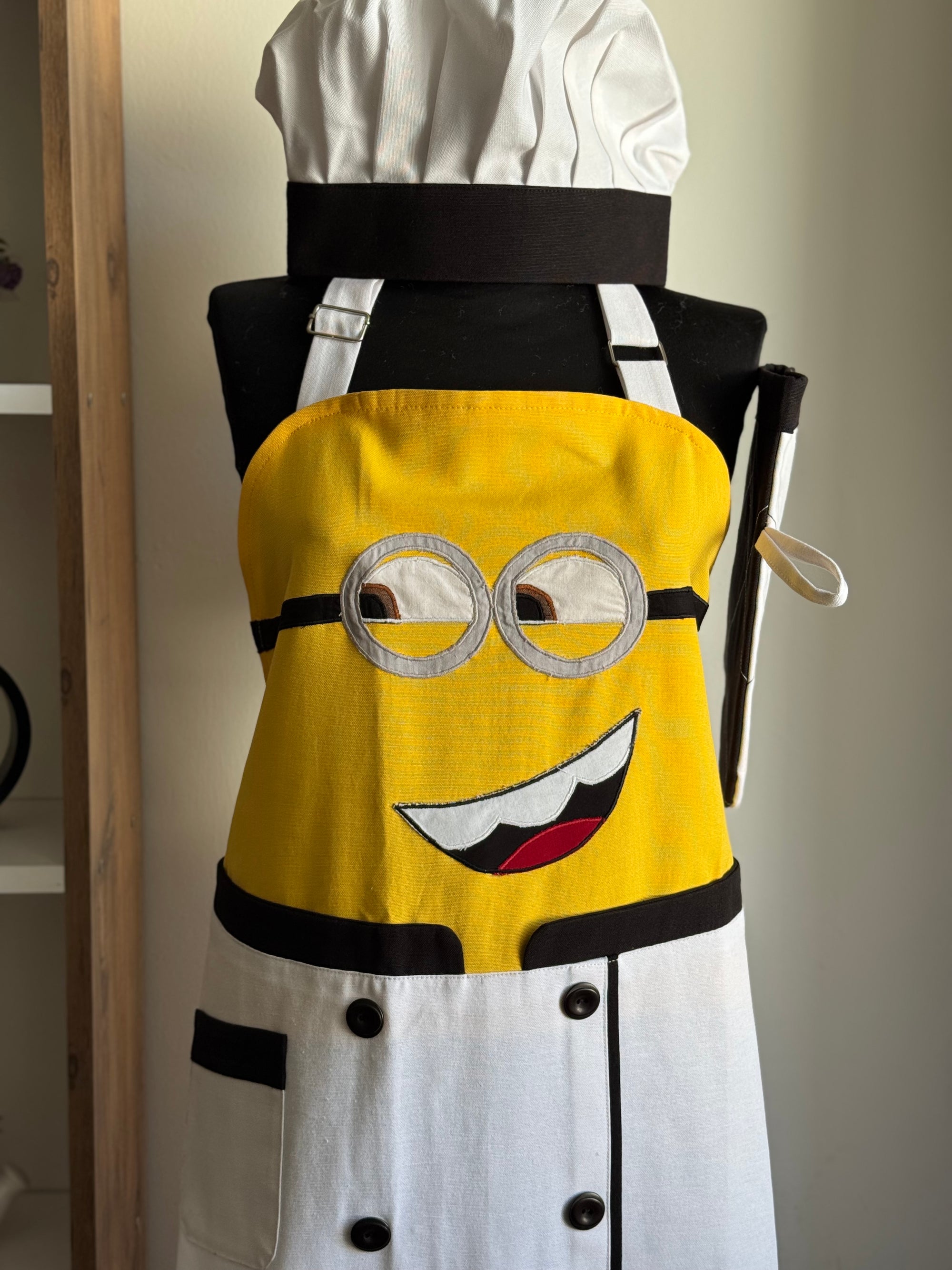 Minyon (Minion) Aşçı Kostümü Mutfak Önlüğü Seti - Beyaz