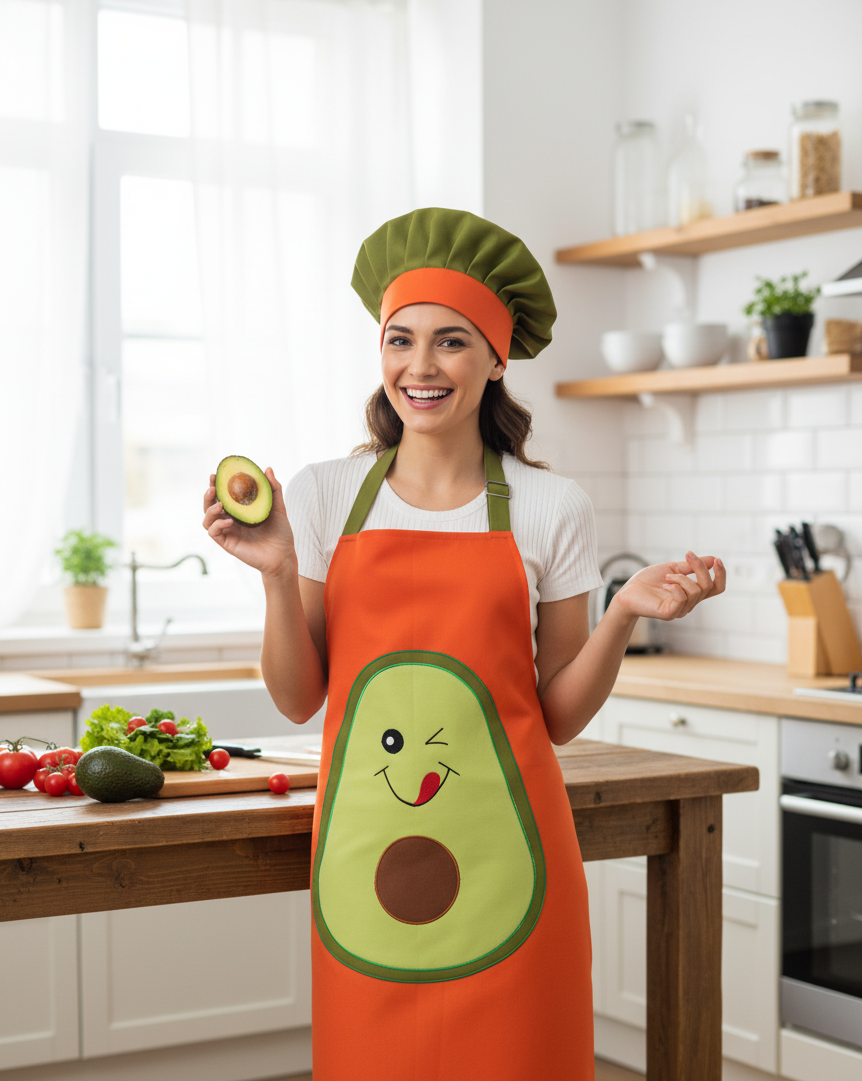 Sevimli Avokado Temalı Mutfak Önlüğü Seti - El Yapımı Tasarım