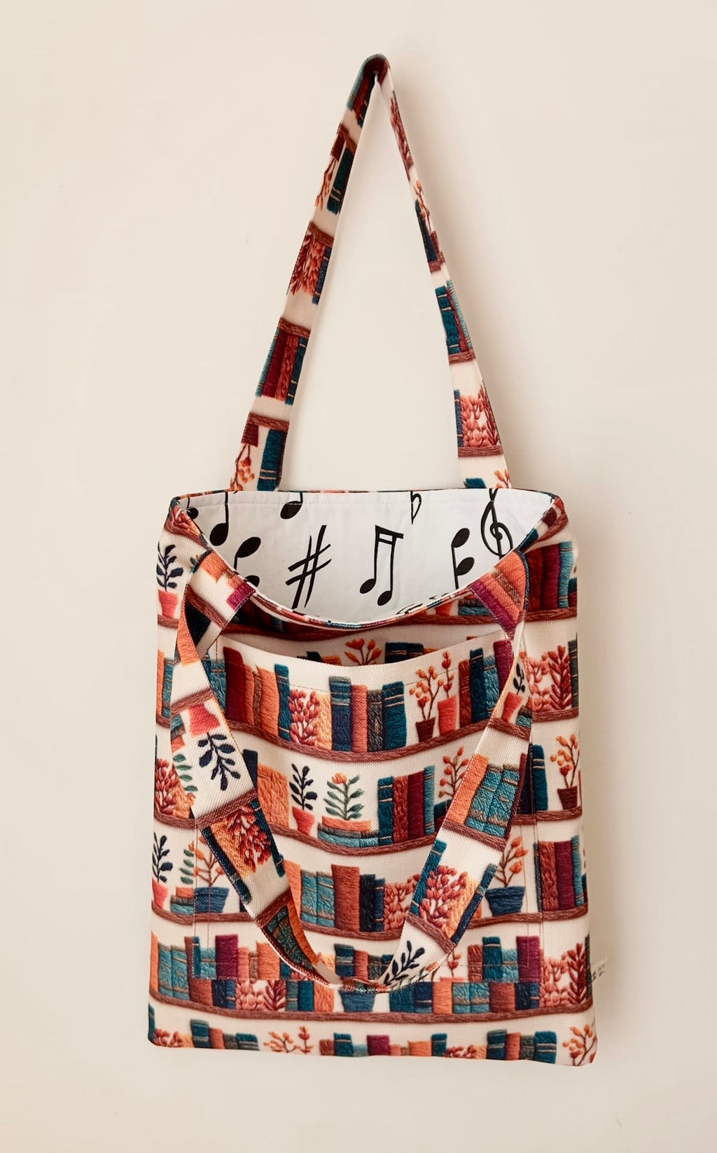 Kitap ve Bitki Desenli Dijital Baskı Tote Bag | Kitap Kurdu Omuz Çantası