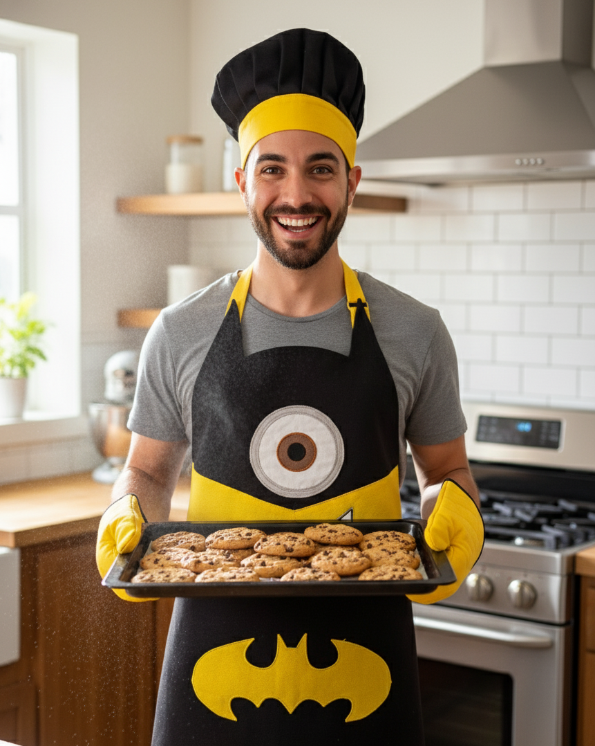 Minion Batman Temalı El Yapımı Mutfak Önlüğü Seti