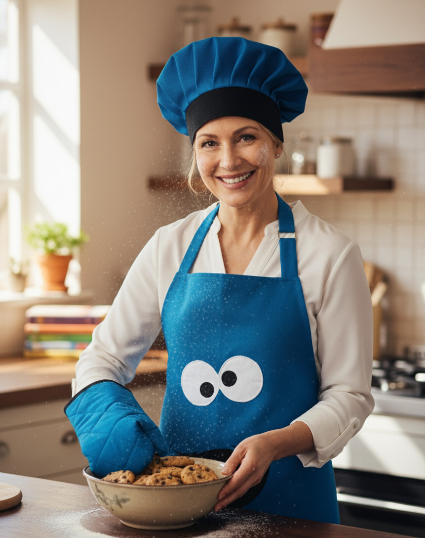 Kurabiye Canavarı Temalı El Yapımı Mutfak Önlüğü Seti