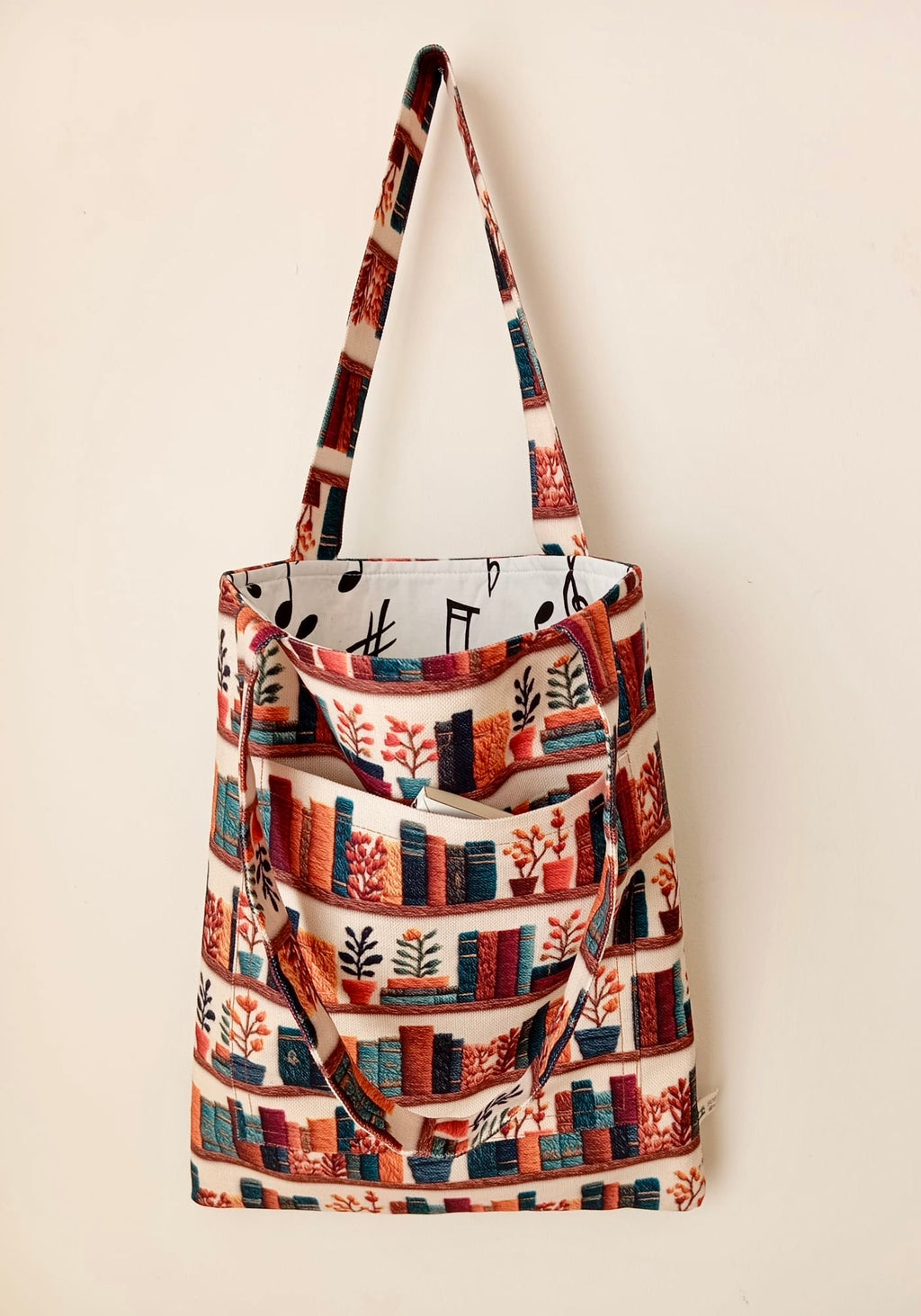 Kitap ve Bitki Desenli Dijital Baskı Tote Bag | Kitap Kurdu Omuz Çantası