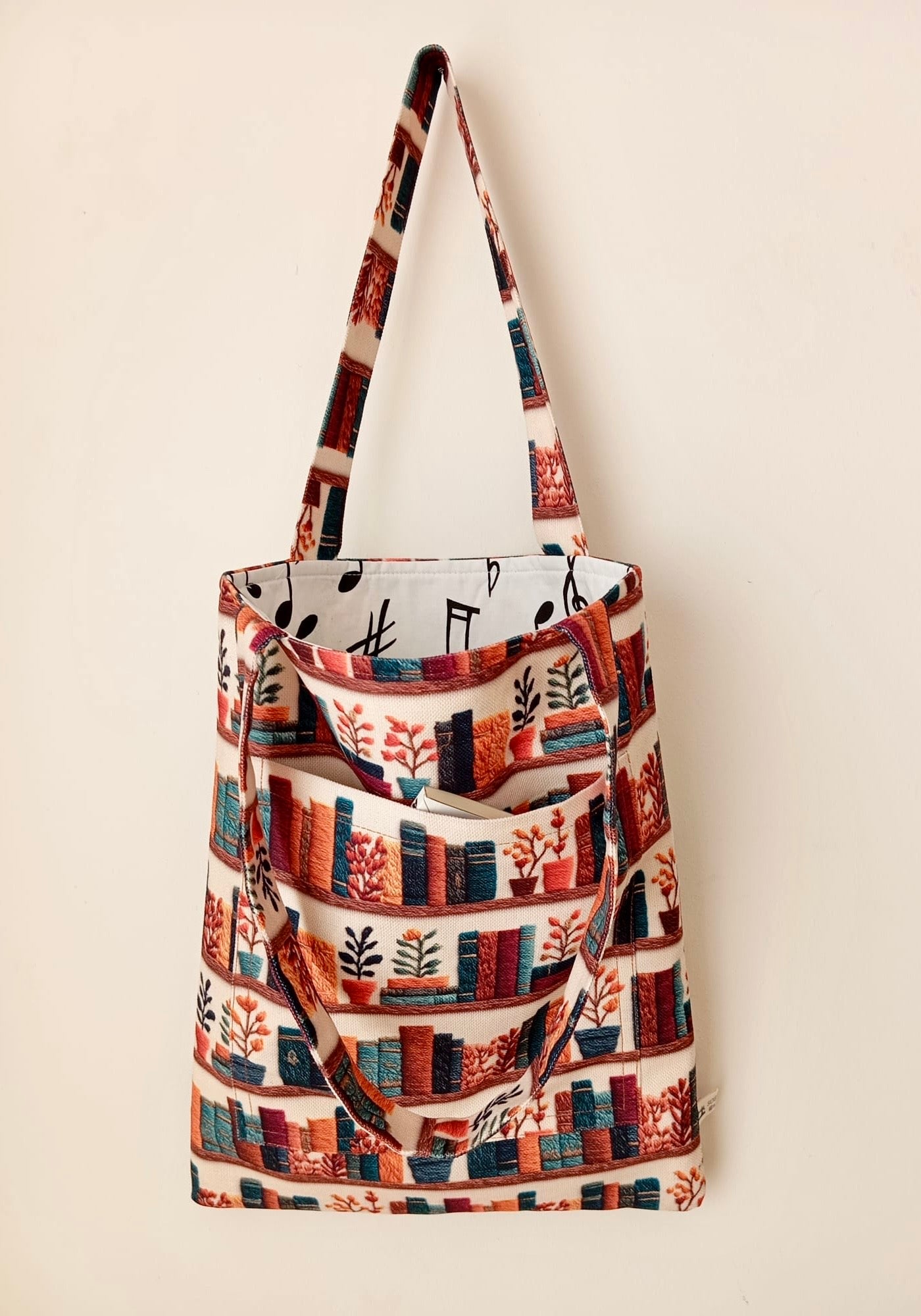 Kitap ve Bitki Desenli Dijital Baskı Tote Bag | Kitap Kurdu Omuz Çantası