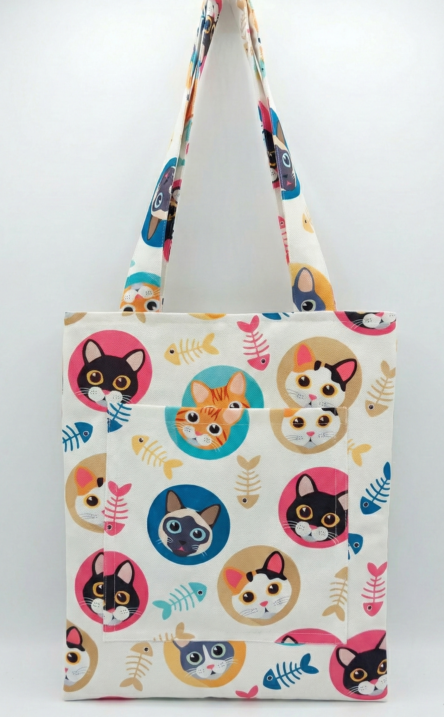 Kediseverler İçin Hediye: Cepli ve Astarlı Kedi Desenli Omuz Çantası