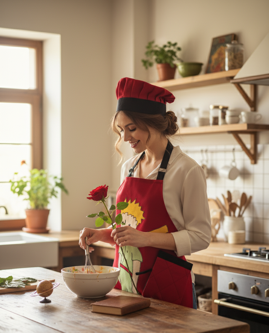 Küçük Prens Temalı El Emeği Mutfak Önlüğü Seti (3 Parça)