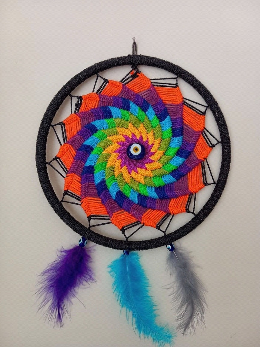 Rengarenk Gökkuşağı Mandala Rüya Kapanı - Nazar Boncuklu Duvar Süsü