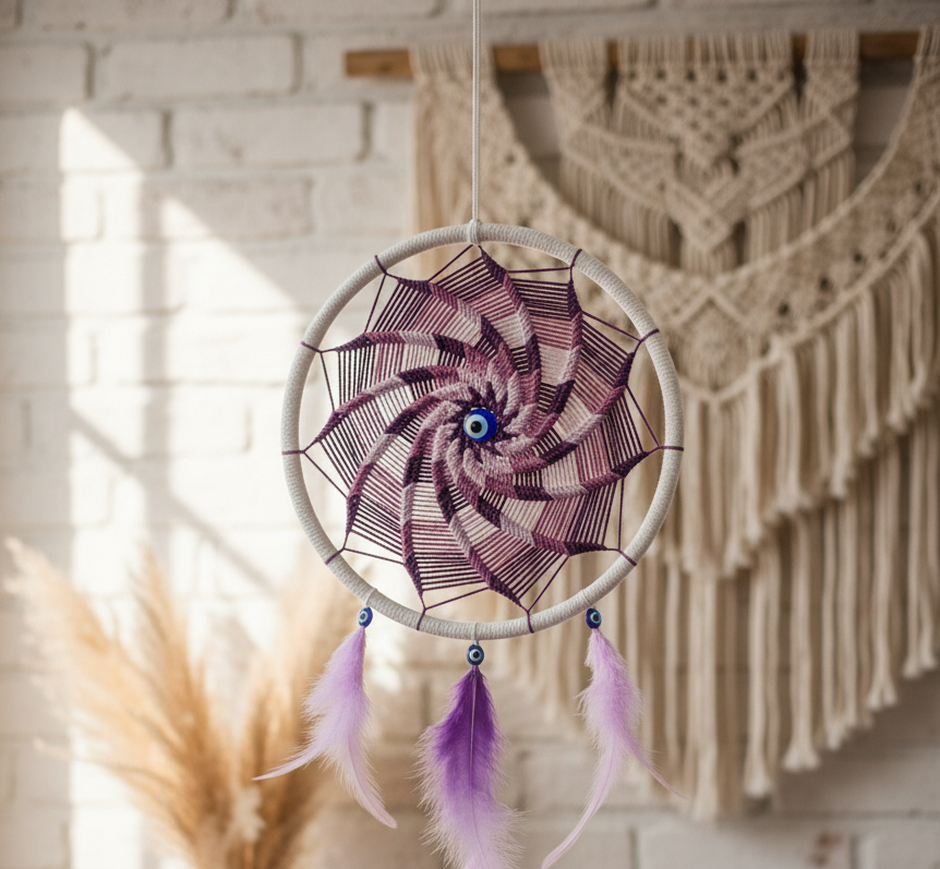 Nazar Boncuklu Mandala Rüya Kapanı - El Yapımı Duvar Süsü