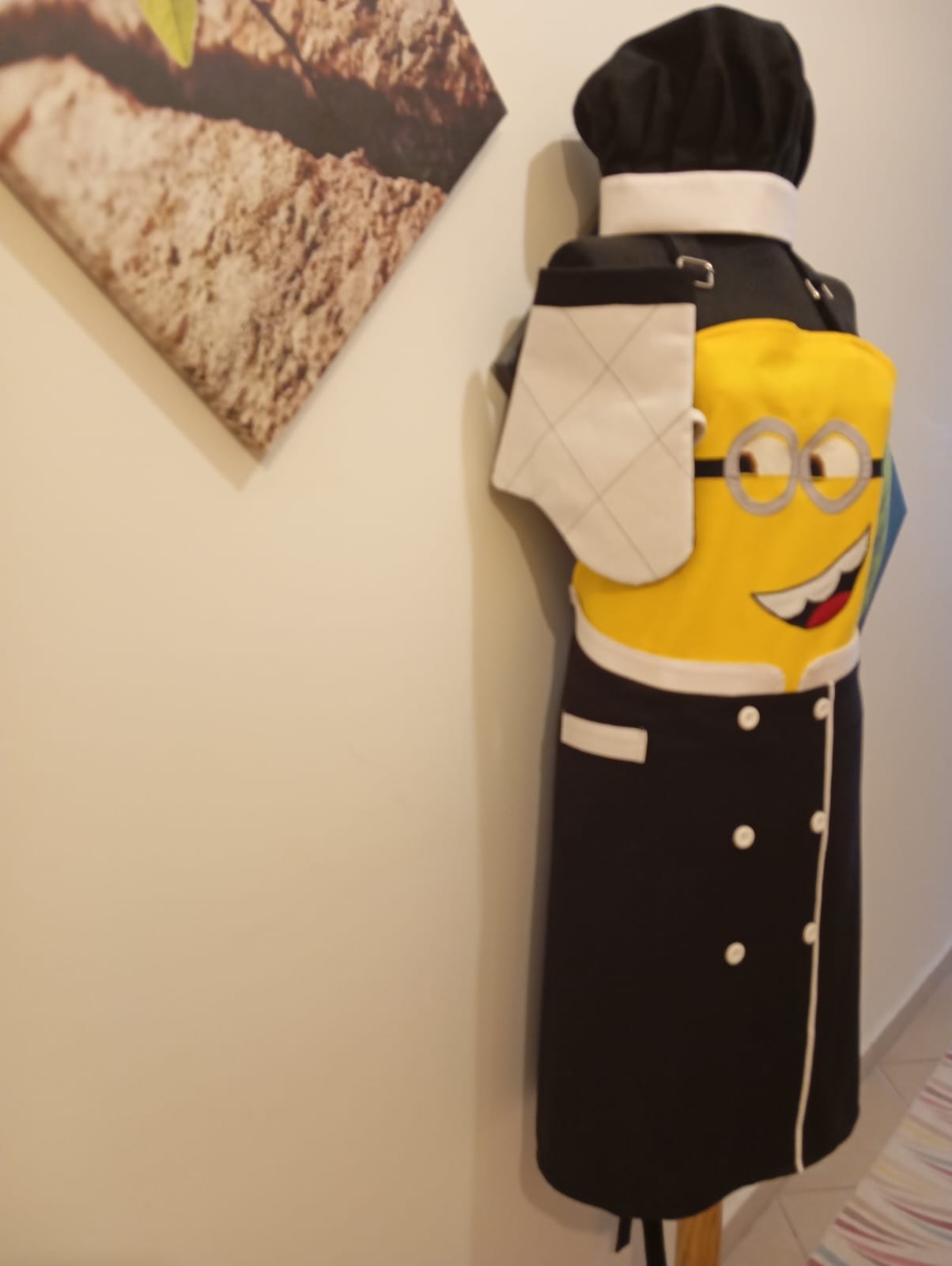 Minyon (Minion) Aşçı Kostümü Mutfak Önlüğü Seti - Siyah