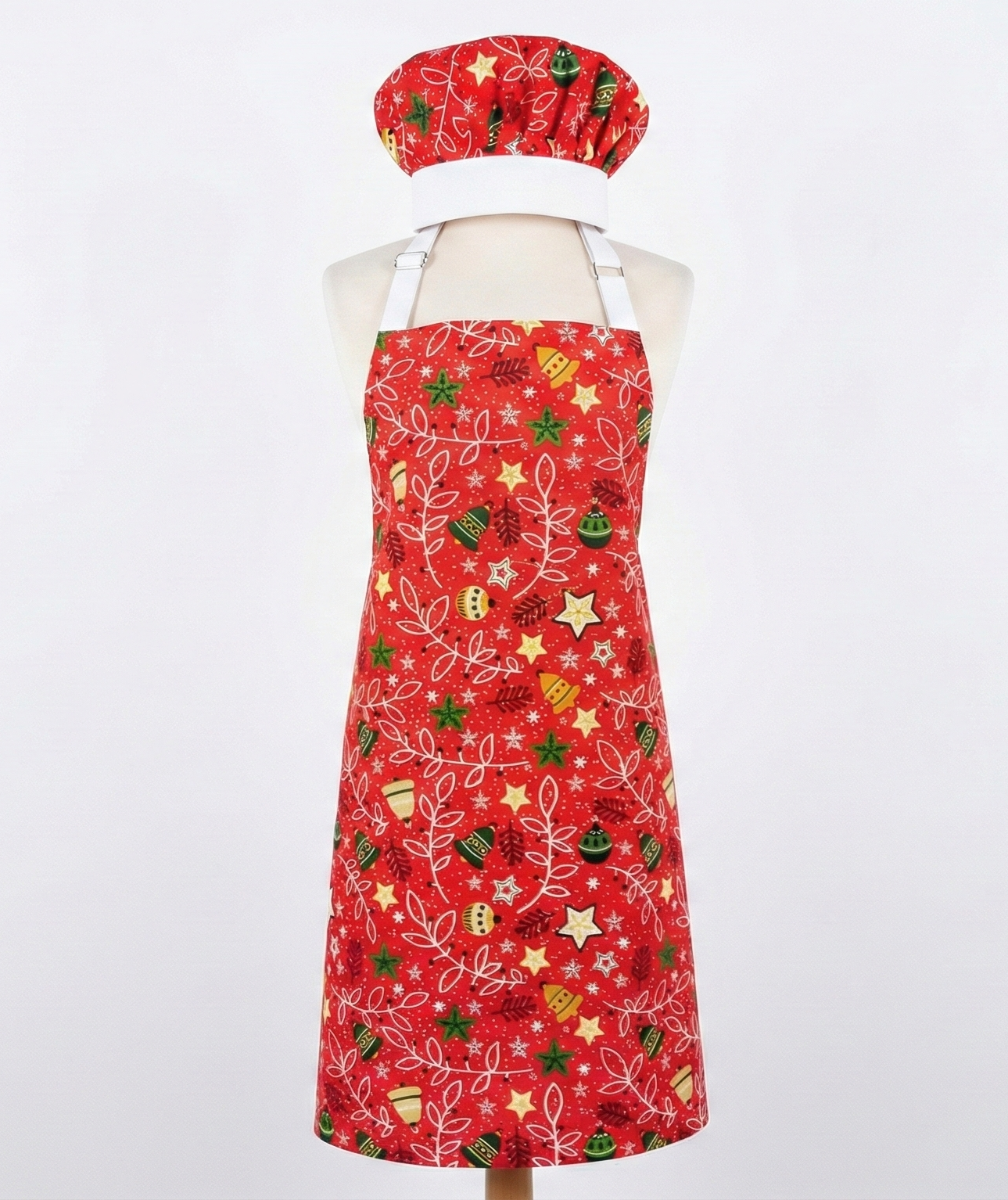 Yılbaşı Temalı Kırmızı Mutfak Önlüğü ve Şef Şapkası Seti - Yeni Yıl Serisi